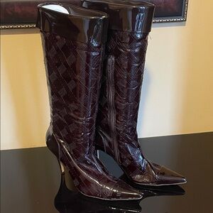 Elegant Brown Patent Knee-High Women's Boots